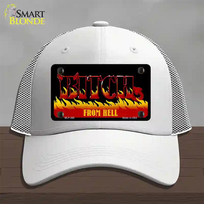 Bitch From Hell Flames Novelty License Plate Hat Mesh / White