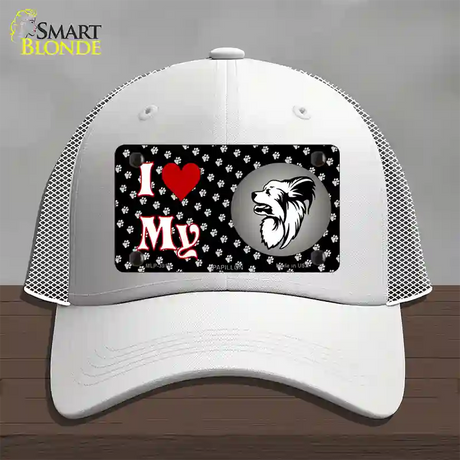 I Love My Papillon Novelty License Plate Hat Mesh / White