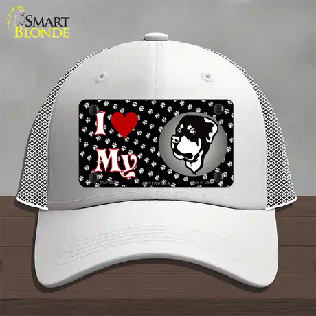 I Love My Rottweiler Novelty License Plate Hat Mesh / White