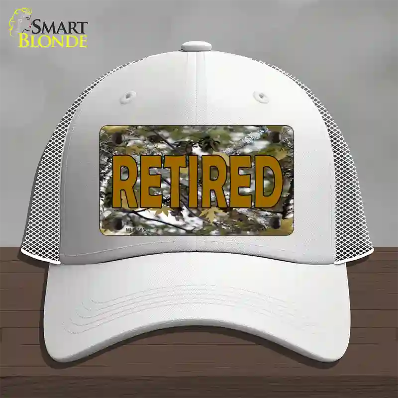 Retired Camouflage Novelty License Plate Hat Mesh / White