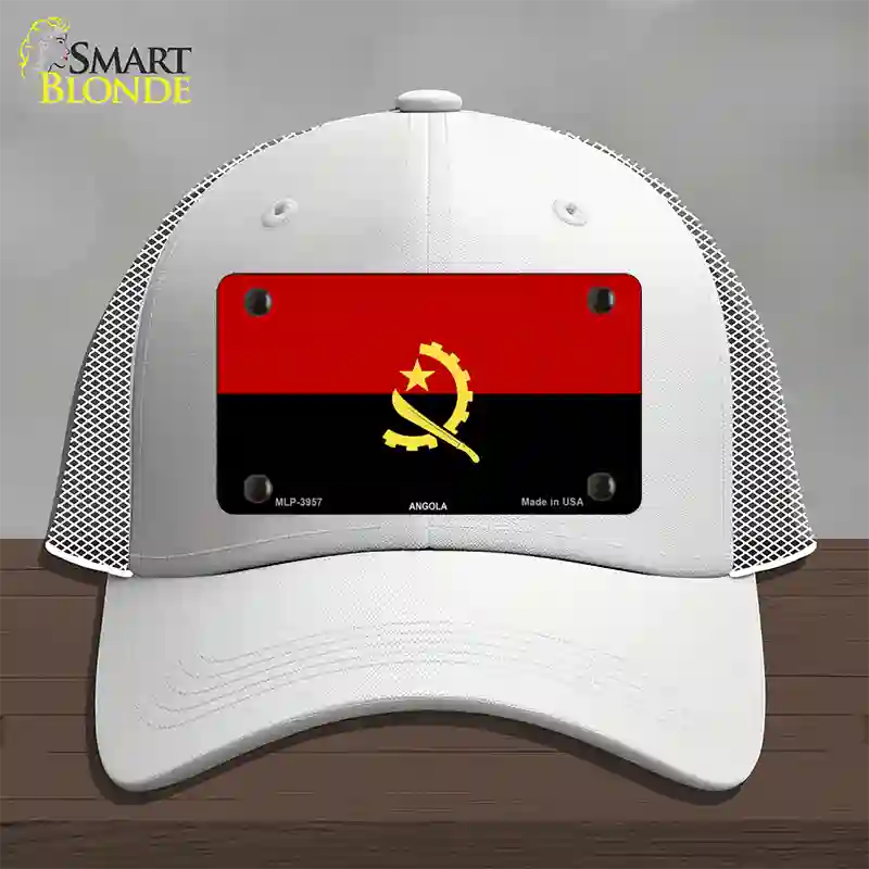 Angola Flag Novelty License Plate Hat Mesh / White