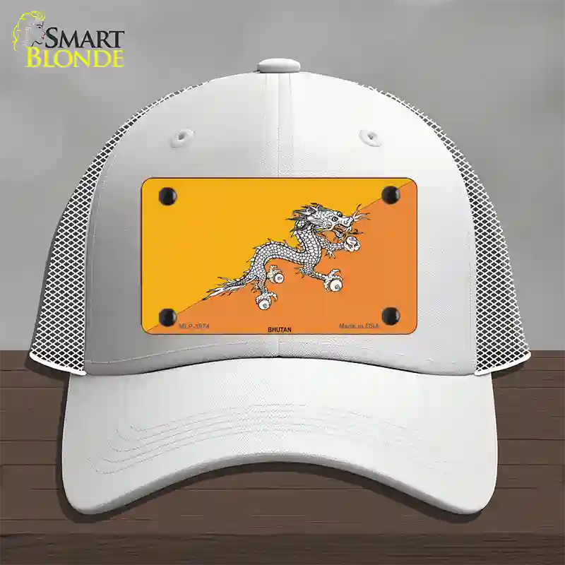 Bhutan Flag Novelty License Plate Hat Mesh / White