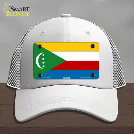 Comoros Flag Novelty License Plate Hat Mesh / White