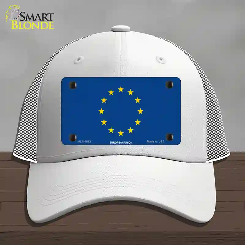 European Union Flag Novelty License Plate Hat Mesh / White