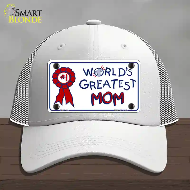 Worlds Greatest Mom Novelty License Plate Hat Mesh / White