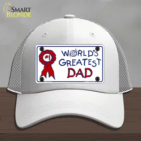 Worlds Greatest Dad Novelty License Plate Hat Mesh / White