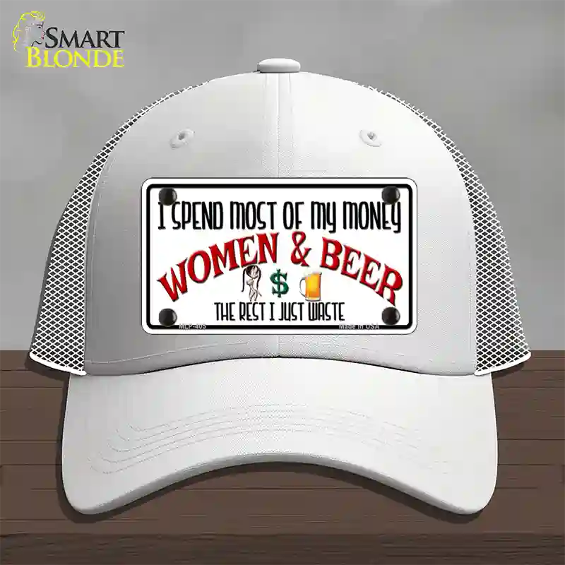 Money On Women And Beer Novelty License Plate Hat Mesh / White