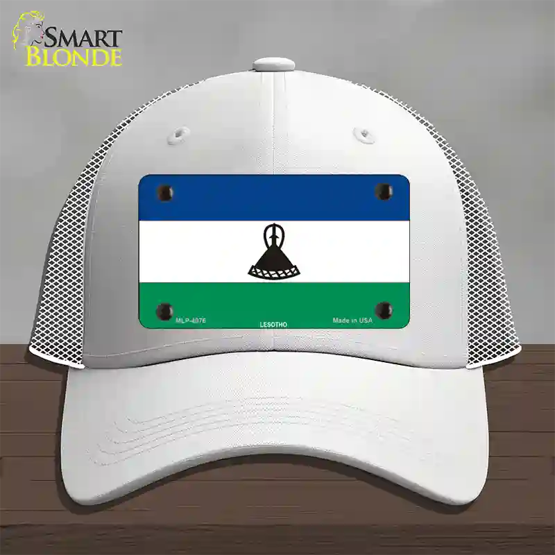 Lesotho Flag Novelty License Plate Hat Mesh / White