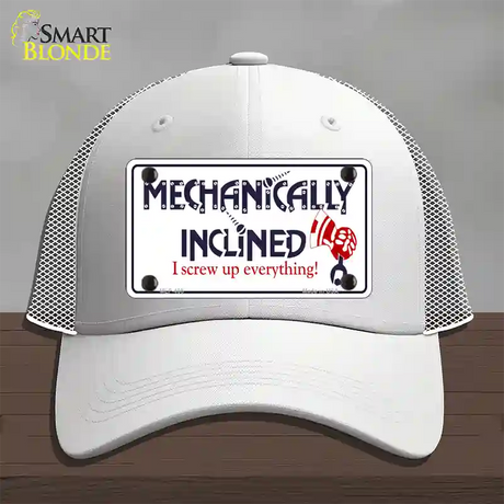 Mechanically Inclined Novelty License Plate Hat Mesh / White