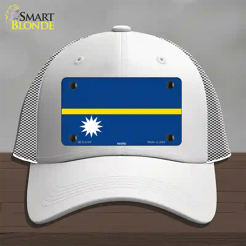 Nauru Flag Novelty License Plate Hat Mesh / White