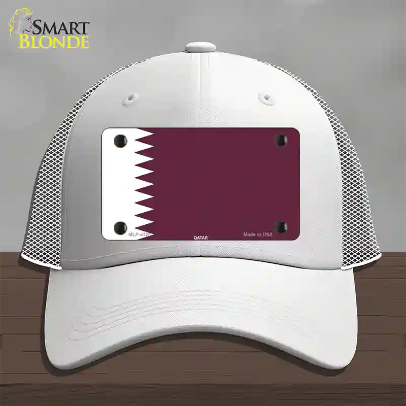 Qatar Flag Novelty License Plate Hat Mesh / White