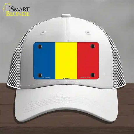 Romania Flag Novelty License Plate Hat Mesh / White