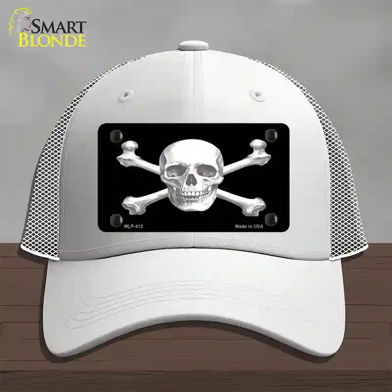 Skull And Cross Bones Novelty License Plate Hat Mesh / White