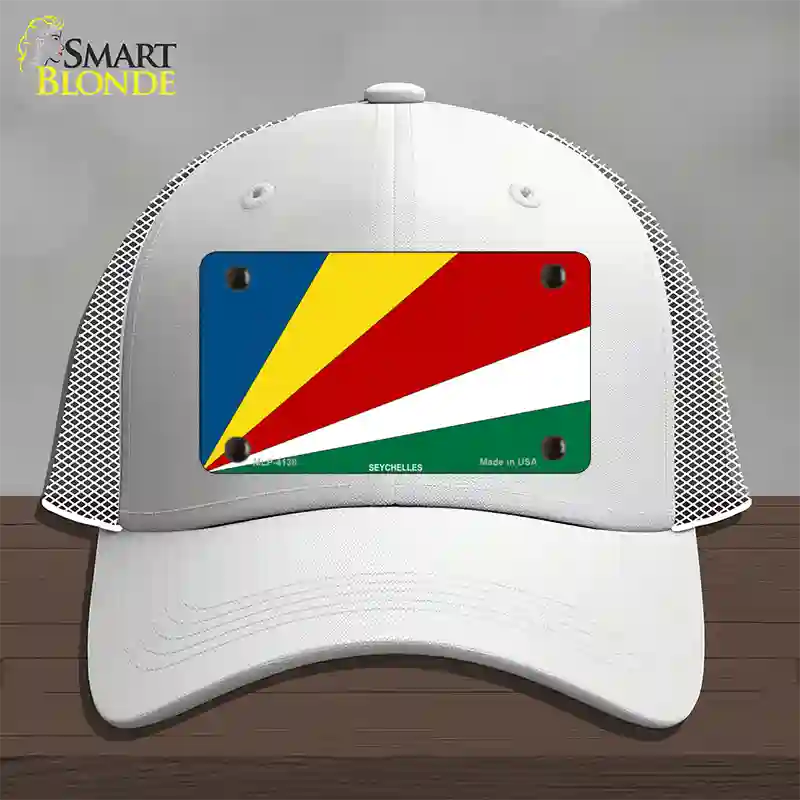 Seychelles Flag Novelty License Plate Hat Mesh / White