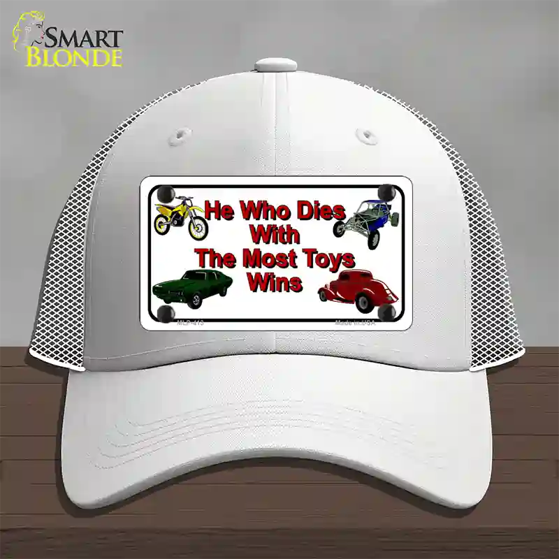 He With The Most Toys Wins Novelty License Plate Hat Mesh / White