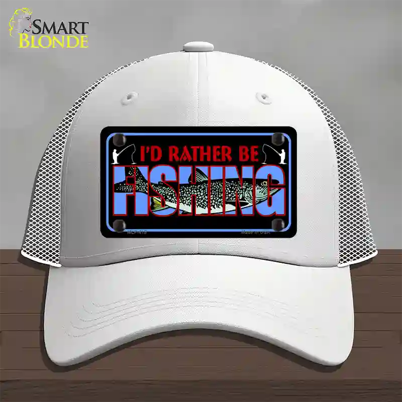 Rather Be Fishing Novelty License Plate Hat Mesh / White