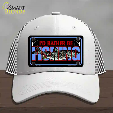 Rather Be Fishing Novelty License Plate Hat Mesh / White