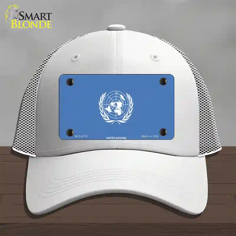 United Nations Flag Novelty License Plate Hat Mesh / White