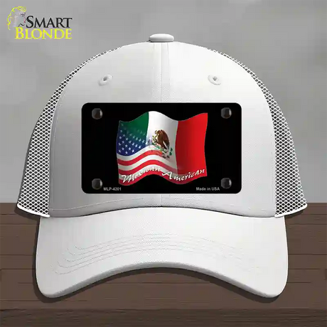 Mexican American Flag Novelty License Plate Hat Mesh / White