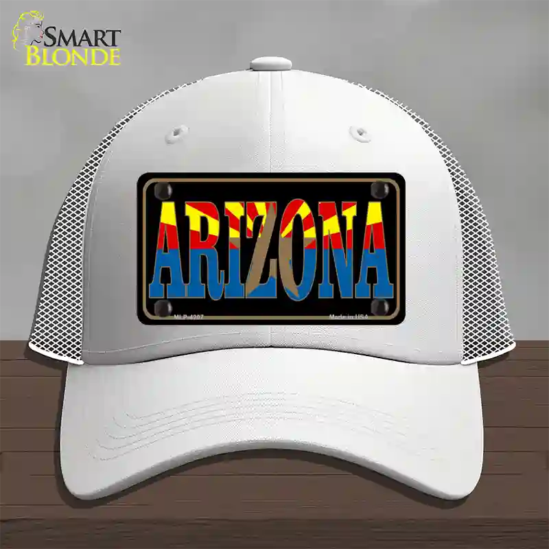 Arizona Inlayed State Flag Novelty License Plate Hat Mesh / White