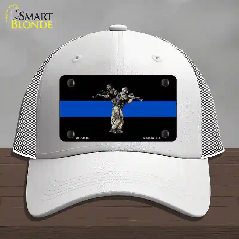 Thin Blue Line Police SWAT Novelty License Plate Hat Mesh / White