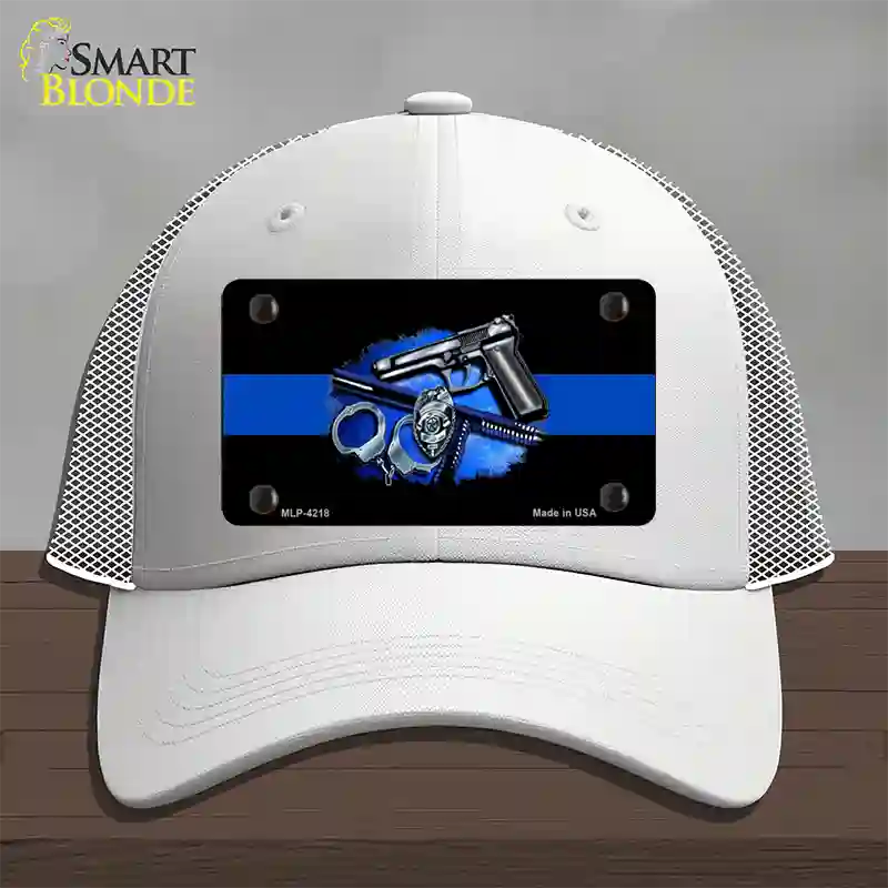 Thin Blue Line Badge Novelty License Plate Hat Mesh / White