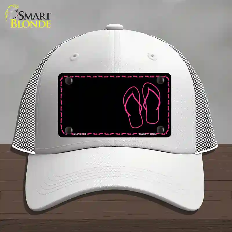 Flip Flops Pink Offset Novelty License Plate Hat Mesh / White