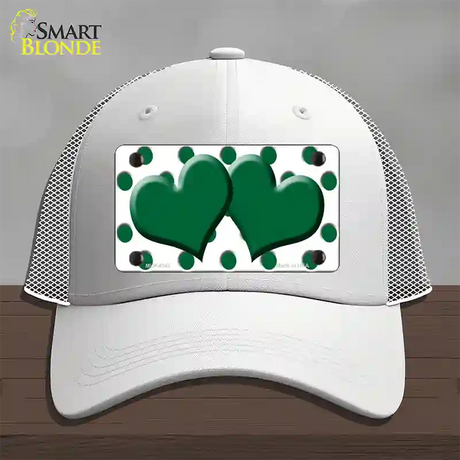 Green White Polka Dot Green Centered Hearts Novelty License Plate Hat Mesh / White