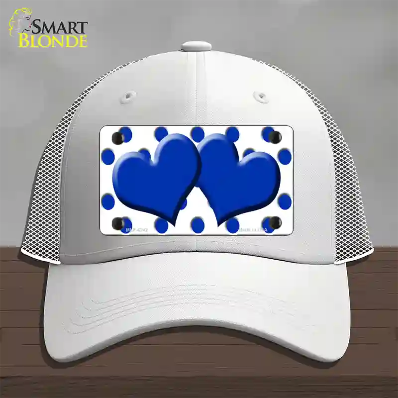 Blue White Polka Dot Blue Centered Hearts Novelty License Plate Hat Mesh / White