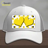 Yellow White Polka Dot Yellow Centered Hearts Novelty License Plate Hat Mesh / White