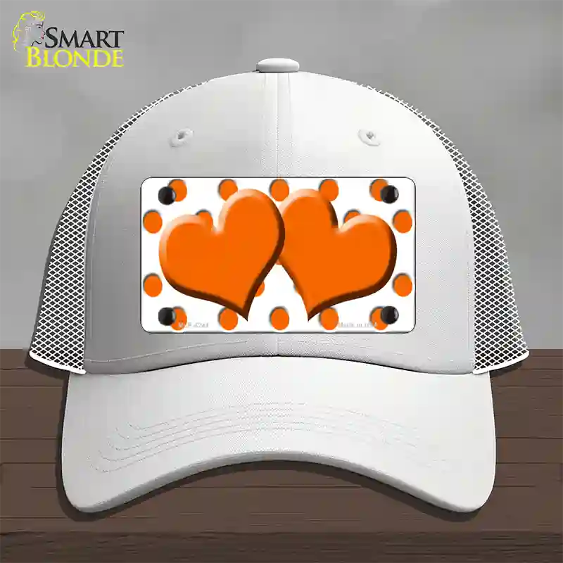 Orange White Polka Dot Orange Centered Hearts Novelty License Plate Hat Mesh / White