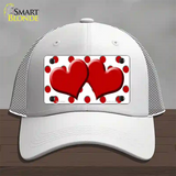 Red White Polka Dot Red Centered Hearts Novelty License Plate Hat Mesh / White