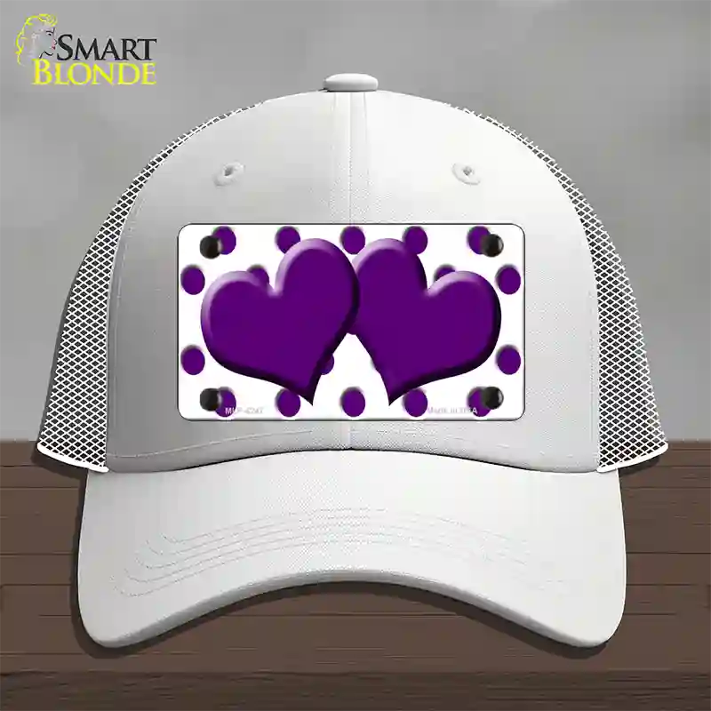 Purple White Polka Dot Purple Centered Hearts Novelty License Plate Hat Mesh / White