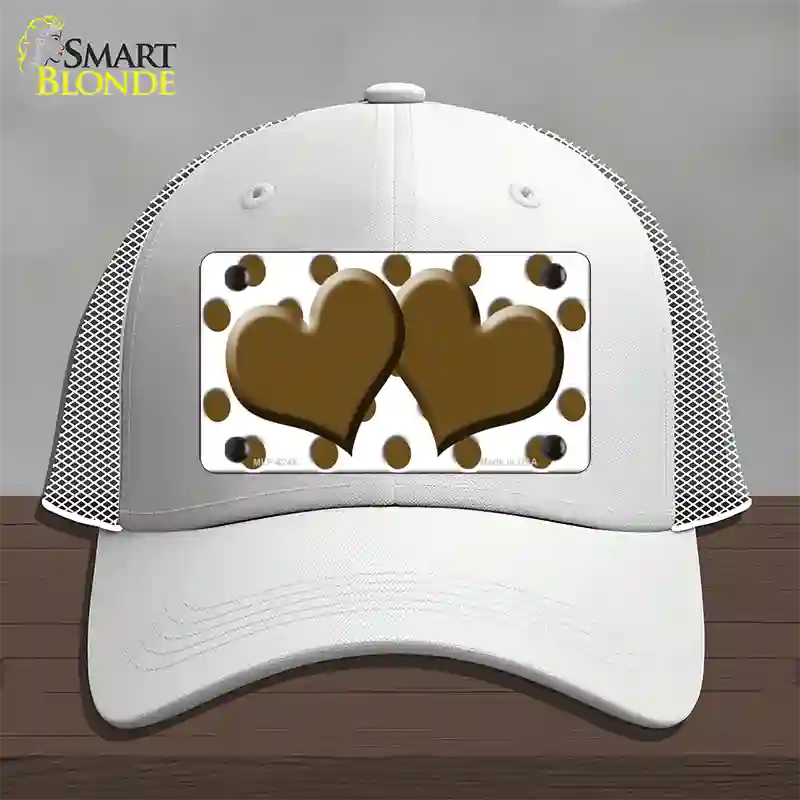 Brown White Polka Dot With Brown Centered Hearts Novelty License Plate Hat Mesh / White