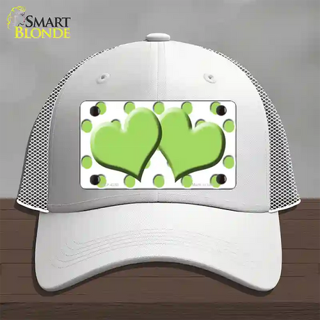 Lime Green White Polka Dot Lime Green Centered Hearts Novelty License Plate Hat Mesh / White