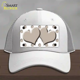 Tan White Polka Dot Tan Centered Hearts Novelty License Plate Hat Mesh / White