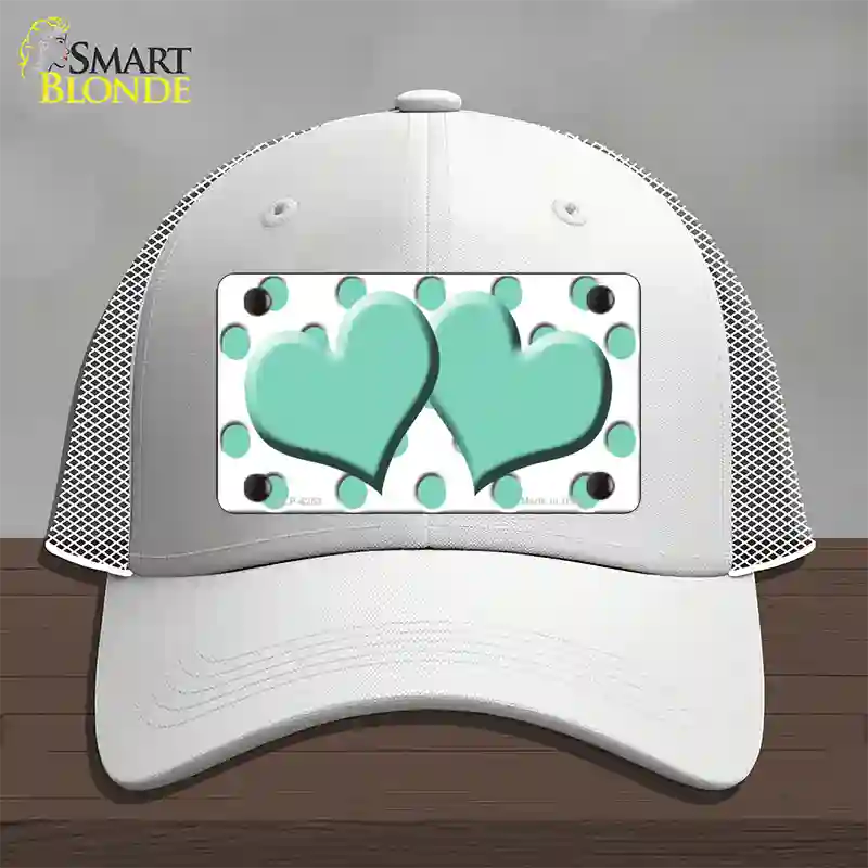 Mint White Polka Dot Mint Centered Hearts Novelty License Plate Hat Mesh / White