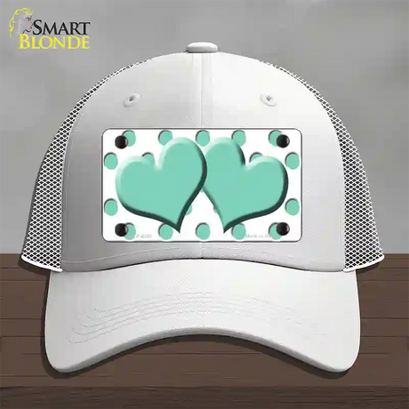 Mint White Polka Dot Mint Centered Hearts Novelty License Plate Hat Mesh / White