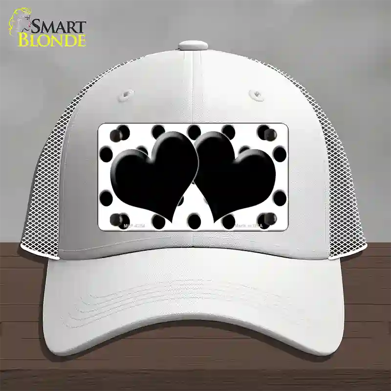 Black White Polka Dot Black Centered Hearts Novelty License Plate Hat Mesh / White