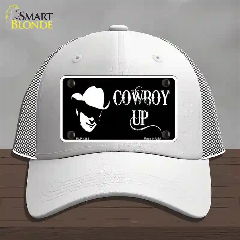 Cowboy Up License Novelty License Plate Hat Mesh / White