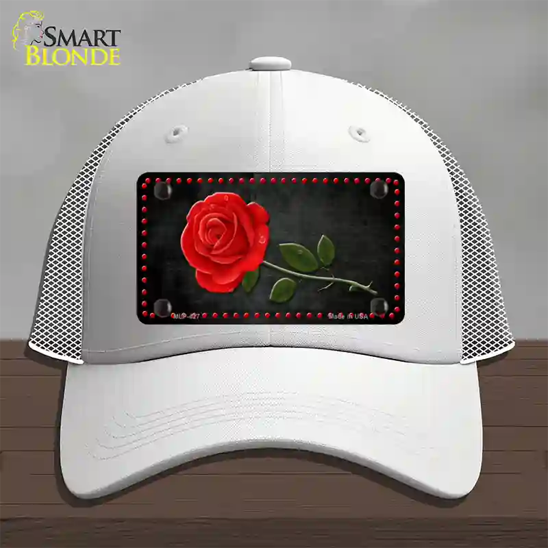 Rose Design Black Novelty License Plate Hat Mesh / White