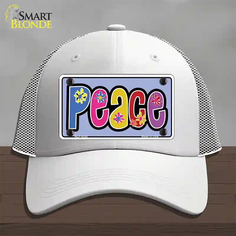 Peace And Flowers Novelty License Plate Hat Mesh / White