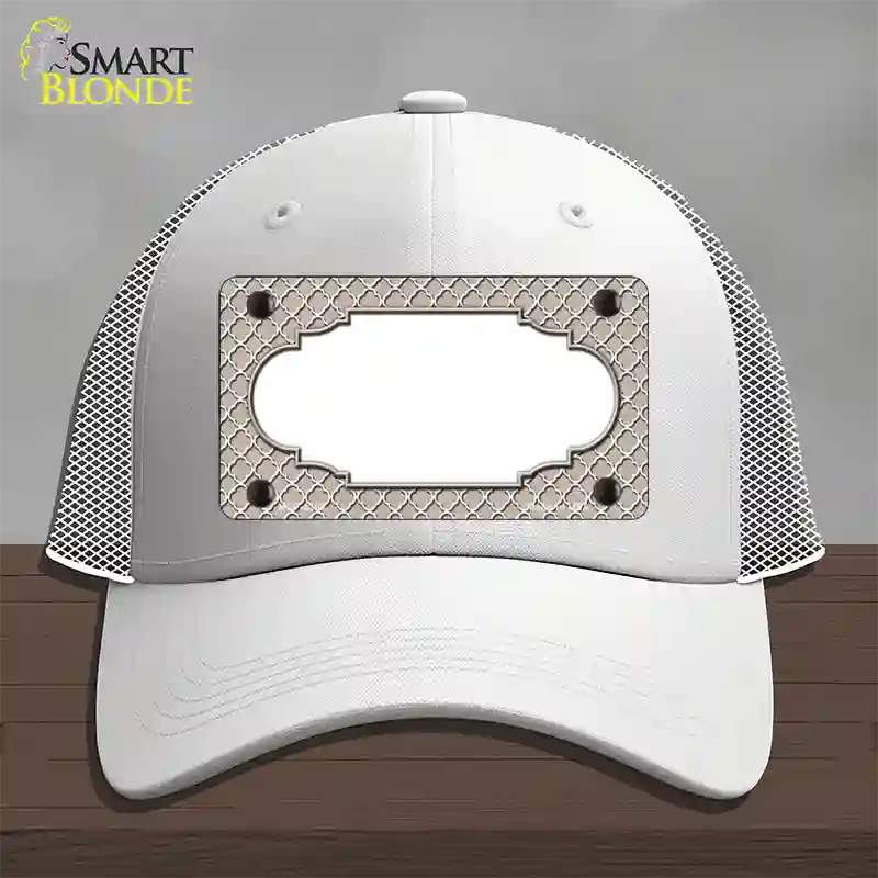 Tan White Quatrefoil Center Scallop Novelty License Plate Hat Mesh / White