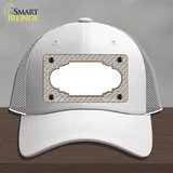 Tan White Quatrefoil Center Scallop Novelty License Plate Hat Mesh / White