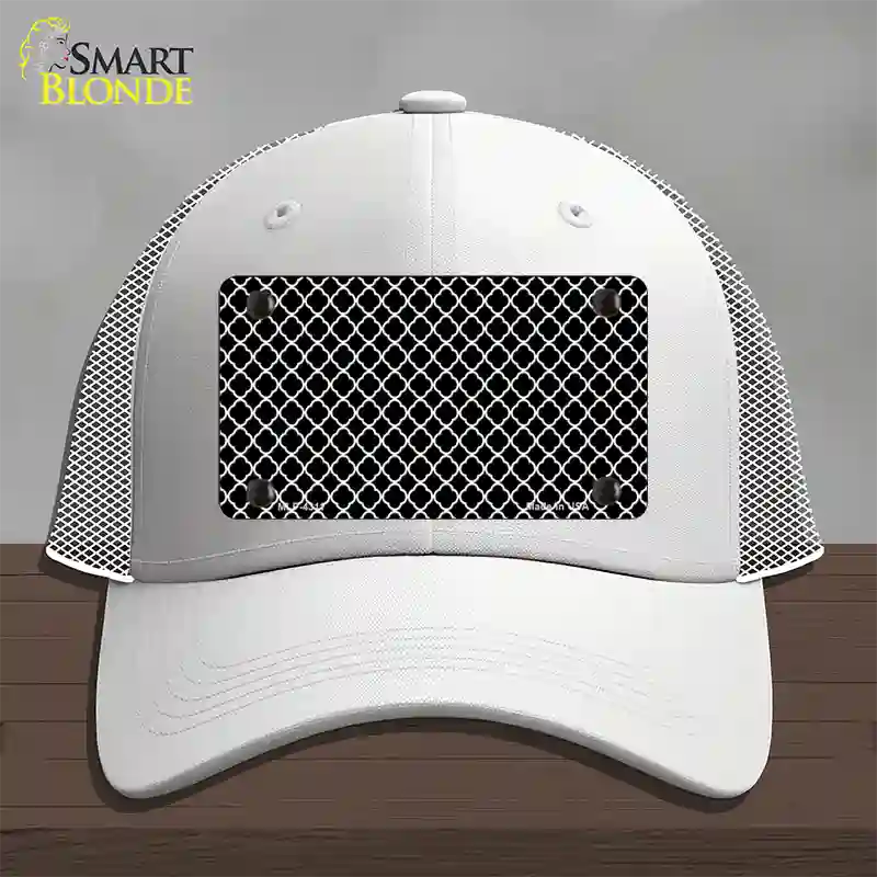 Black White Quatrefoil Novelty License Plate Hat Mesh / White