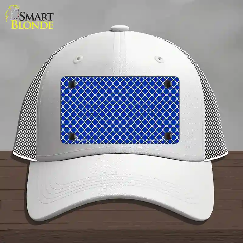 Blue White Quatrefoil Novelty License Plate Hat Mesh / White