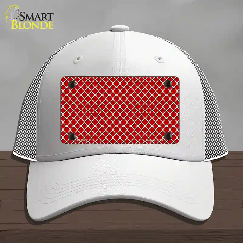 Red White Quatrefoil Novelty License Plate Hat Mesh / White