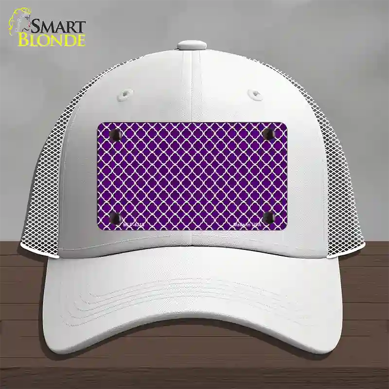 Purple White Quatrefoil Novelty License Plate Hat Mesh / White