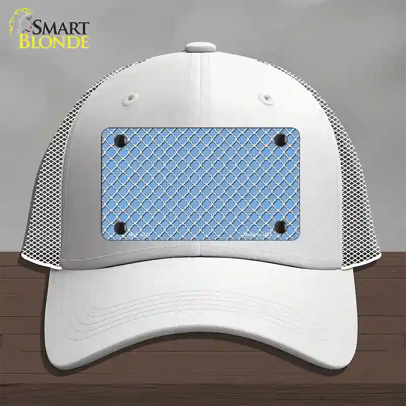Light Blue White Quatrefoil Novelty License Plate Hat Mesh / White