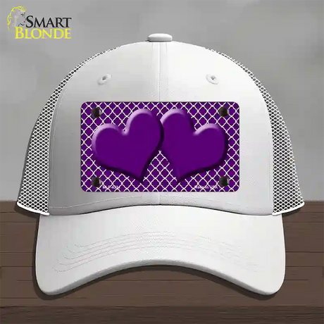 Purple White Quatrefoil Purple Center Hearts Novelty License Plate Hat Mesh / White